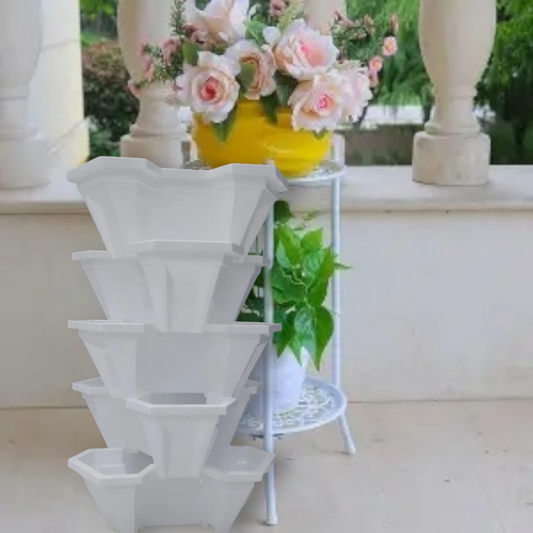 THÁP TRỒNG RAU HỮU CƠ 10 TẦNG 10 CHẬU TRỒNG, RAU HOA, DÂU TÂY, ĐỘ BỀN CAO, CHẤT LIỆU TỐT, AN TOÀN HIỆU QUẢ - MÀU TRẮNG