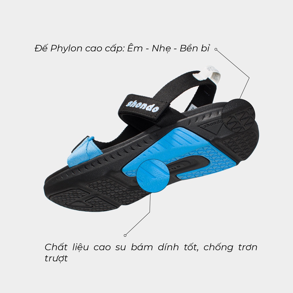 Giày Shondo Sandals Nam Nữ Shondo F7 Racing Đen Phối Xanh F7R1030