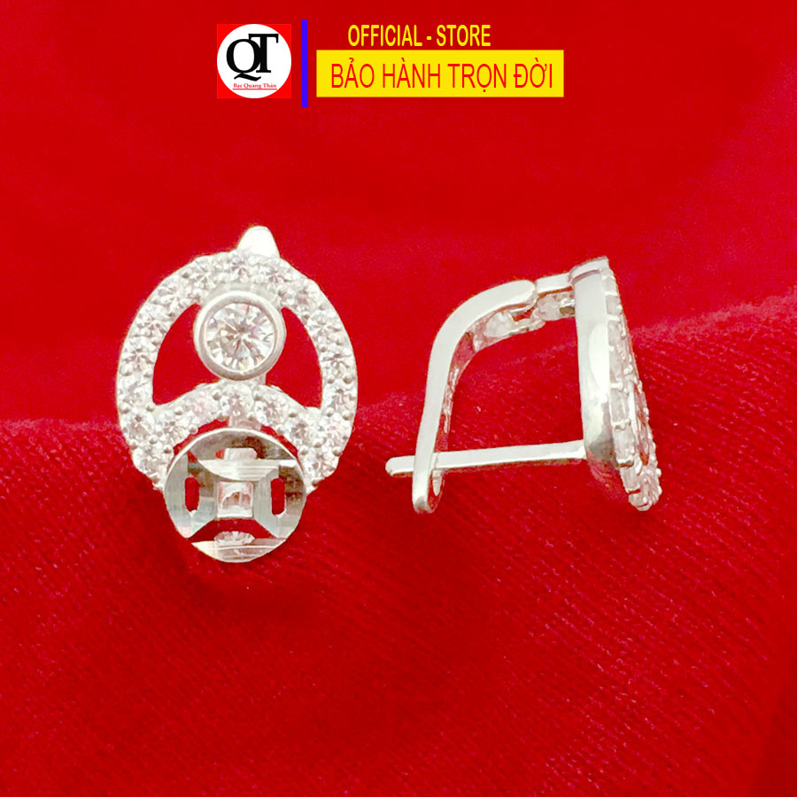 Khuyên tai nữ bạc 925 khóa bật đeo sát tai phong cách thời trang găn đá cobiC cao cấp trang sức Bạc Quang Thản - QTBT138A