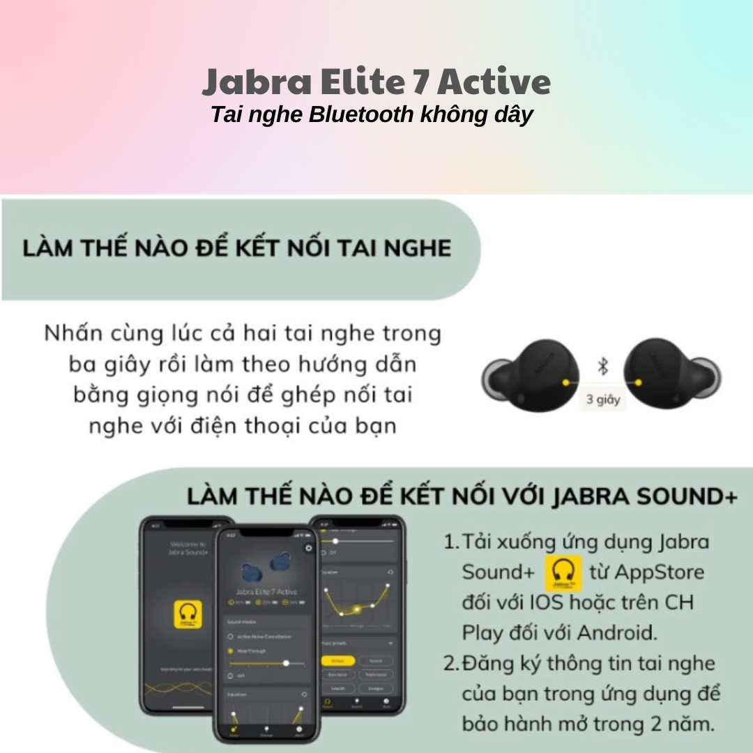 Tai Nghe Bluetooth True Wireless Jabra Elite 7 Active Chống ồn ANC 2 micro IP57 Mono - Bảo Hành 12 Tháng - Hàng Chính Hãng