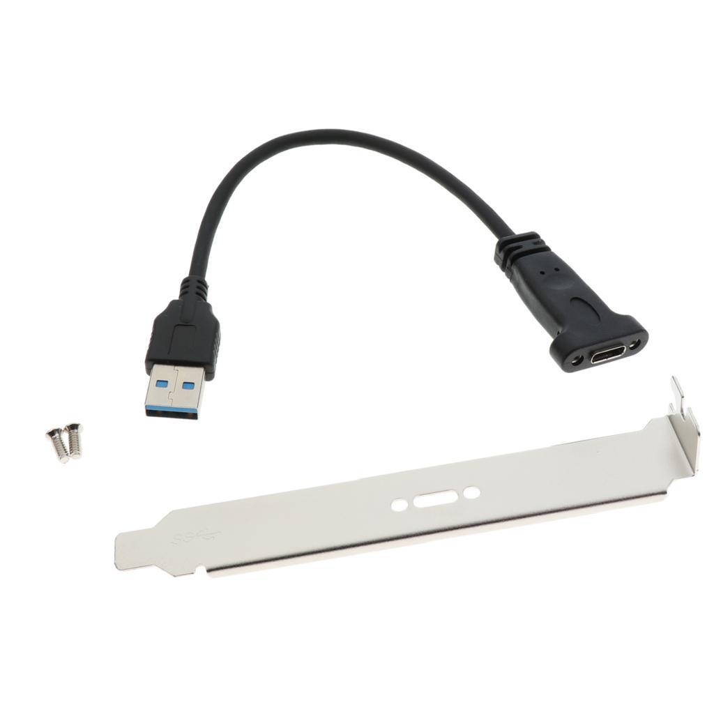 USB 3.1 Type C Female to USB 3.0 A Male Data Extension Cable with Profile Bracket and Panel Mount Screw