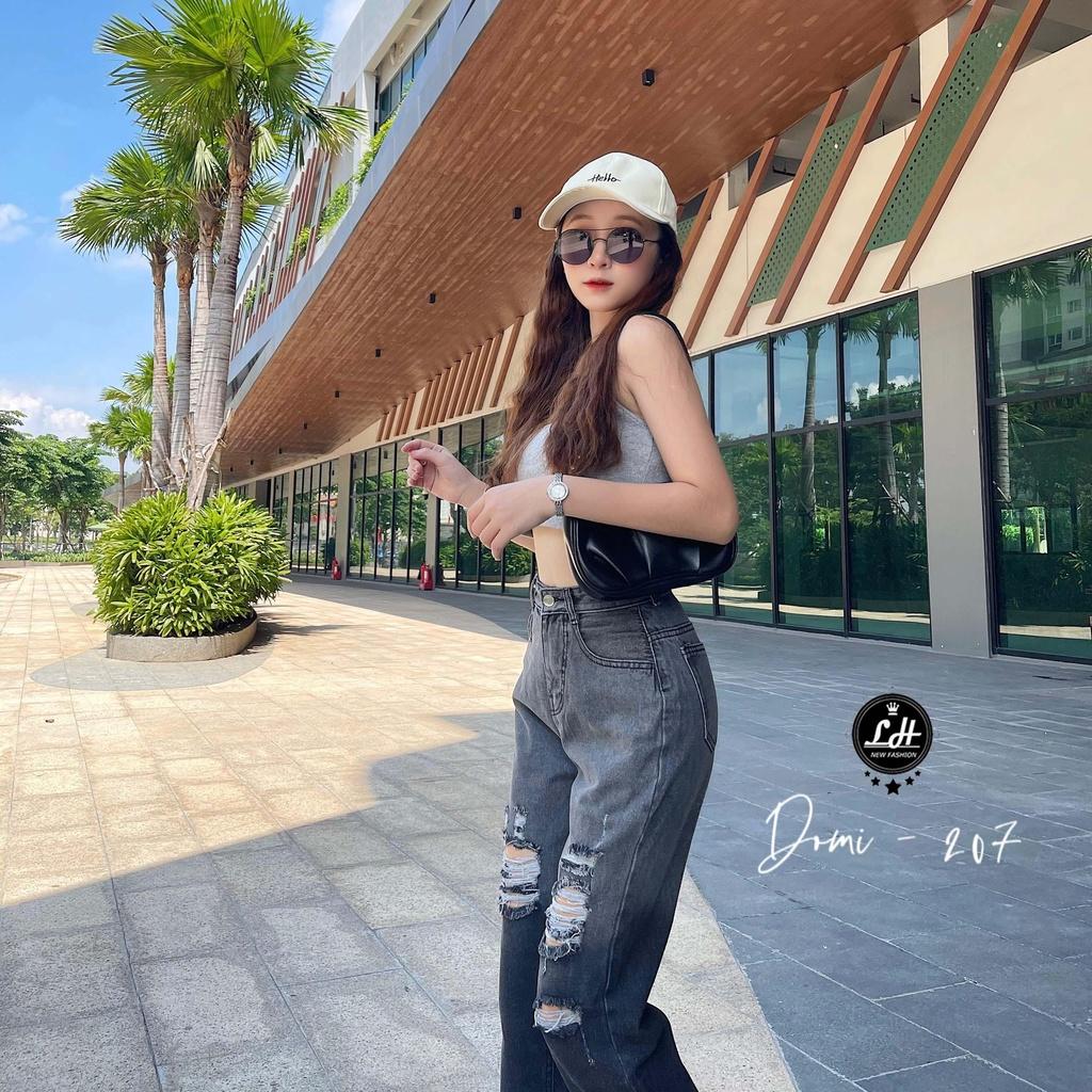 Quần bò baggy xám loang rách gối xả lai siêu cá tính Lê Huy Fashion MS 264