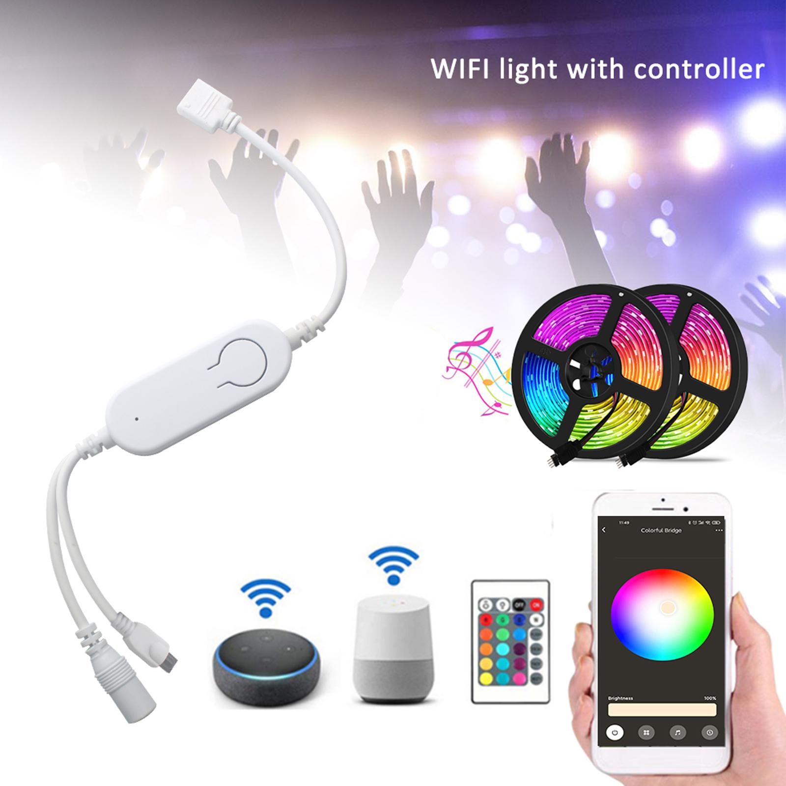 DC5V~12V IR+WiFi RGB Controller LED Strip Light Controller Wireless Smart Strip Light Controller Voice Control Compatible with Google Home & for Amazon Alexa Tuya/SmartLife APP Control