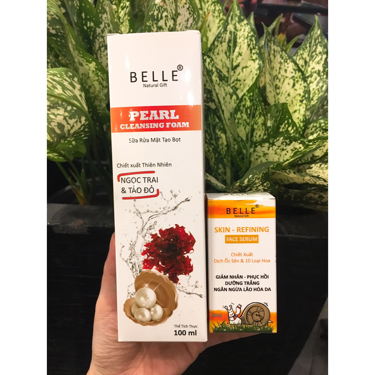 Sữa Rửa Mặt Ngọc Trai Tảo Đỏ BELLE - TẶNG 1 Serum Dịch Ốc Sên BELLE