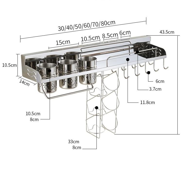 Giá kệ treo đồ nha bếp đa năng tiện dụng inox 304 - 60cm