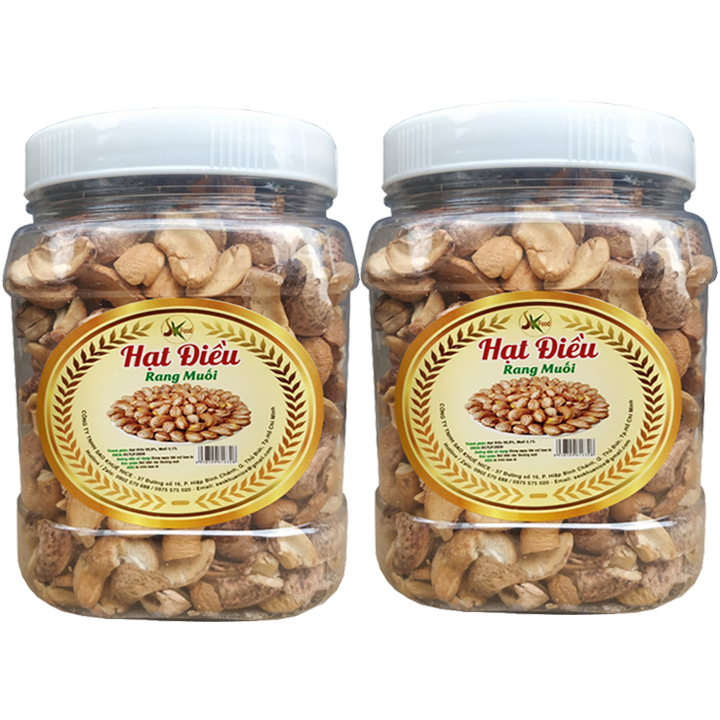 Hạt Điều Rang Muối Loại Vỡ Thương Hiệu SK FOOD - Combo 1Kg 2 Hũ