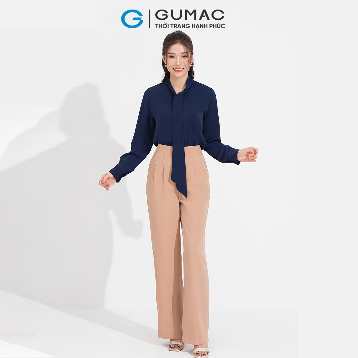 Quần tây nữ suông chiết ly đính nút tôn dáng thanh lịch GUMAC QD05004