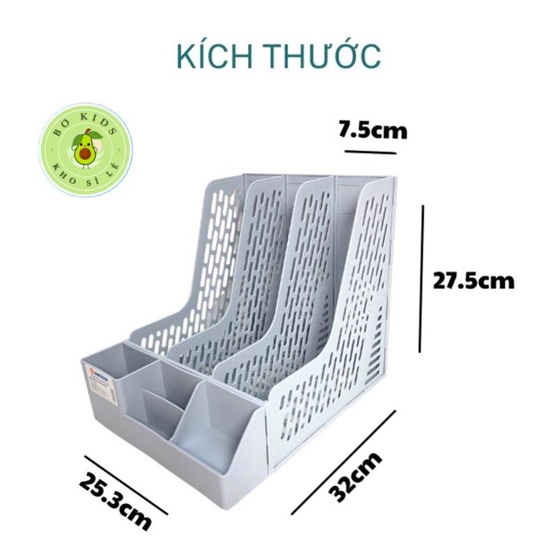 Giá đựng tài liệu 3 ngăn kèm khay để bút Việt Nhật (5680), Khay đựng hồ sơ tài liệu văn phòng để bàn