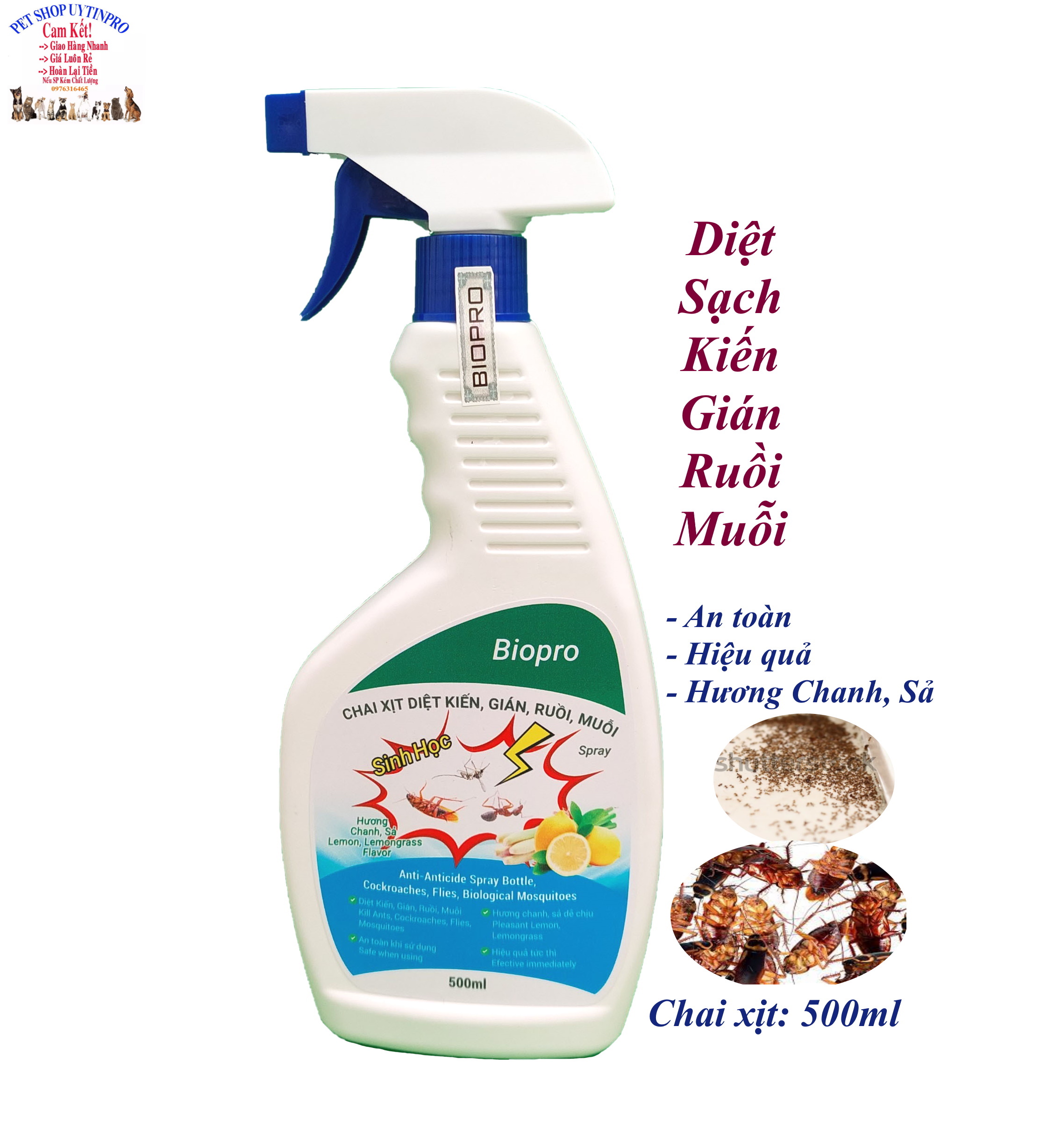 Chai xịt diệt kiến gián ruồi muỗi Sinh học Biopro Hương chanh sả Chai 500ml Diệt sạch côn trùng gây hại An toàn Hiệu quả