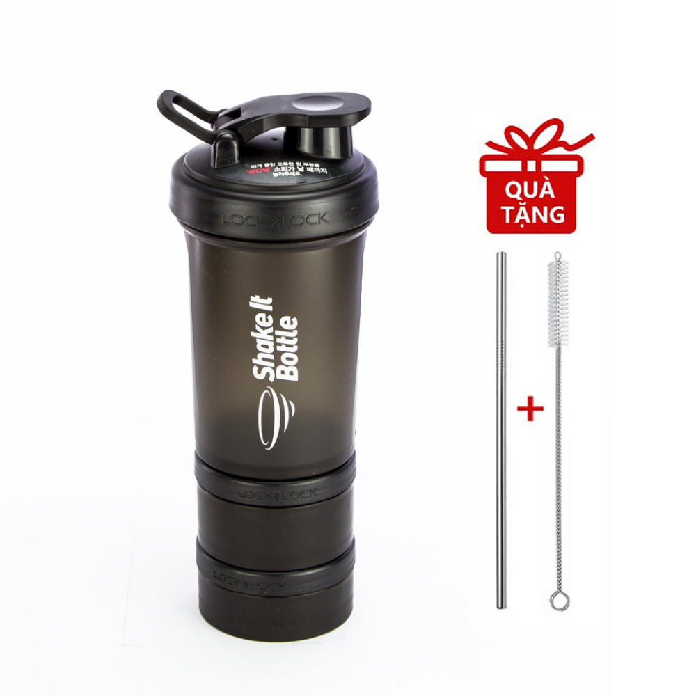 Bình Lắc Shake It Lock&amp;Lock HAP945 (600ml) - Hàng chính hãng, chất liệu nhưa PP, gioăng nắp silicone, sử dụng đựng thực phẩm bổ sung tập gym, sữa bột , bánh lắc giúp trộn đều - Tặng kèm ống hút và cọ rửa