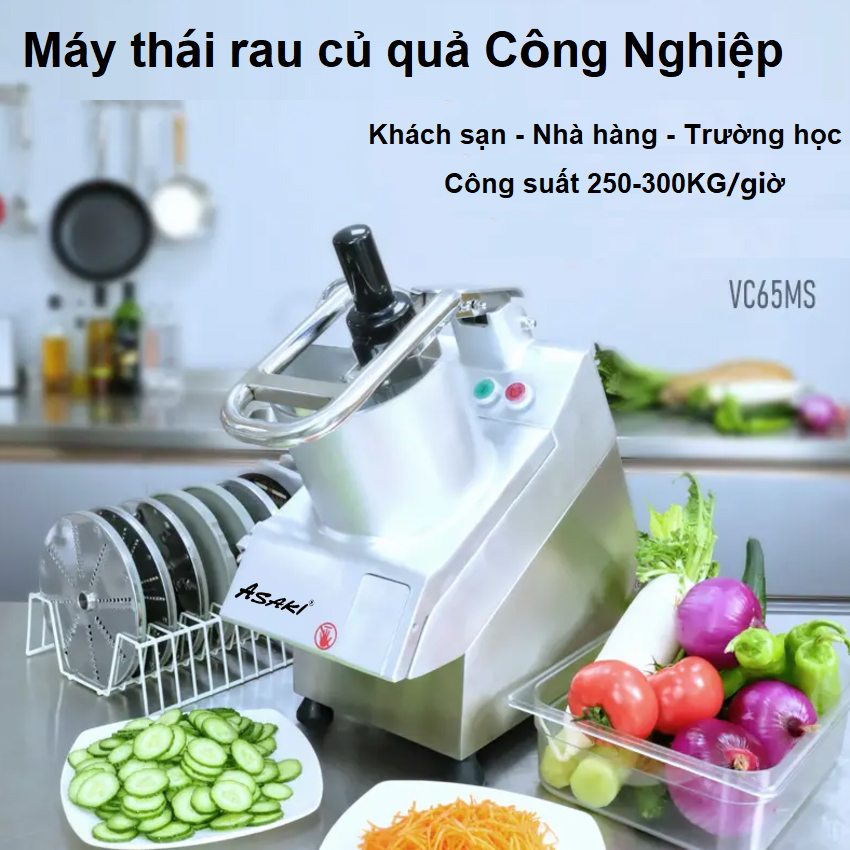 Máy thái rau củ quả công nghiệp chuyên nghiệp dùng cho nhà hàng, khách sạn thương hiệu Asaki VC65MS - Hàng nhập khẩu