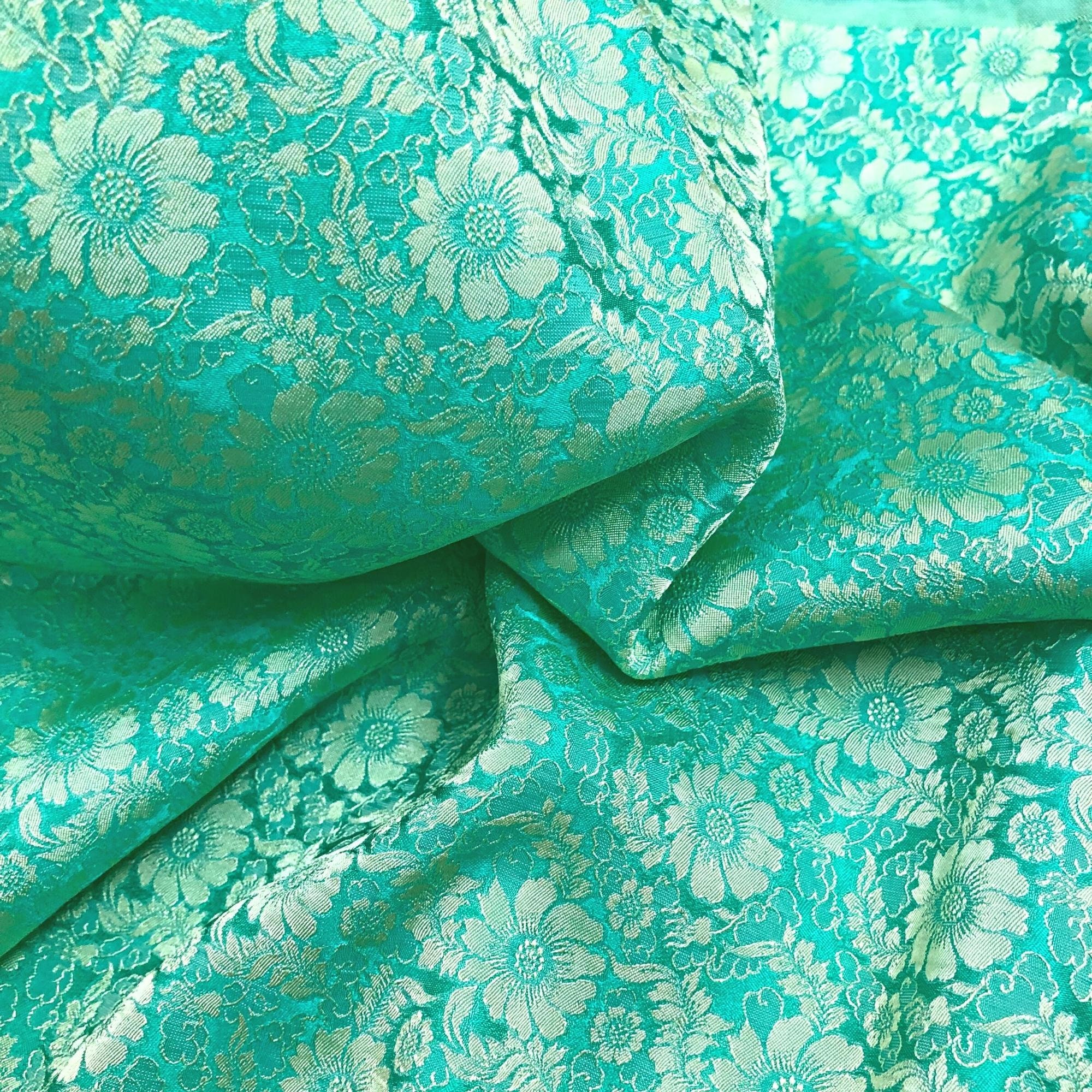 Vải Lụa Tơ Tằm hoa cúc xanh lam may áo dài, mềm#mượt#mịn, dệt thủ công, khổ vải 90cm