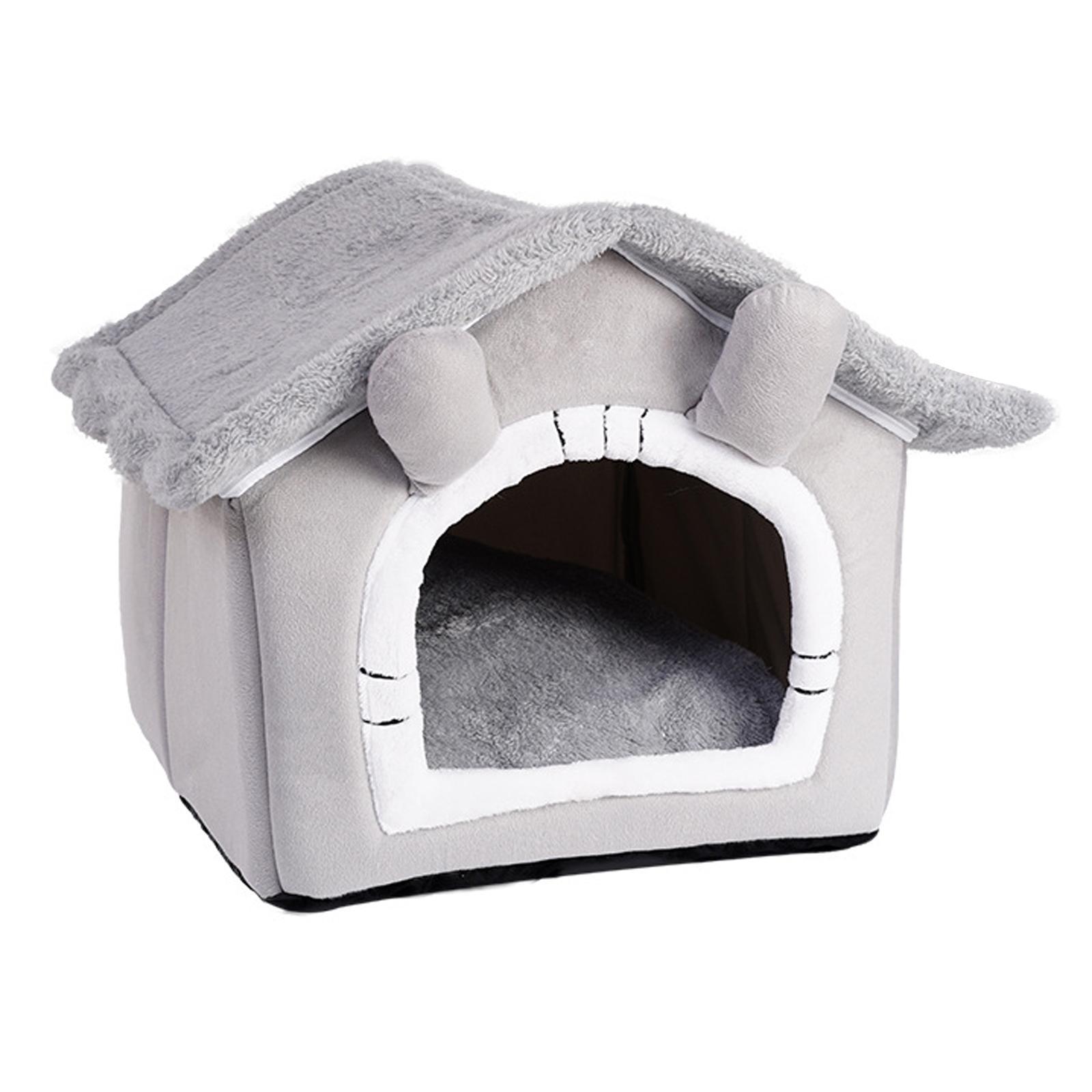 Warm Cave Sleeping Bed Puppy Nest for Cats and Small Dogs, Light Gray