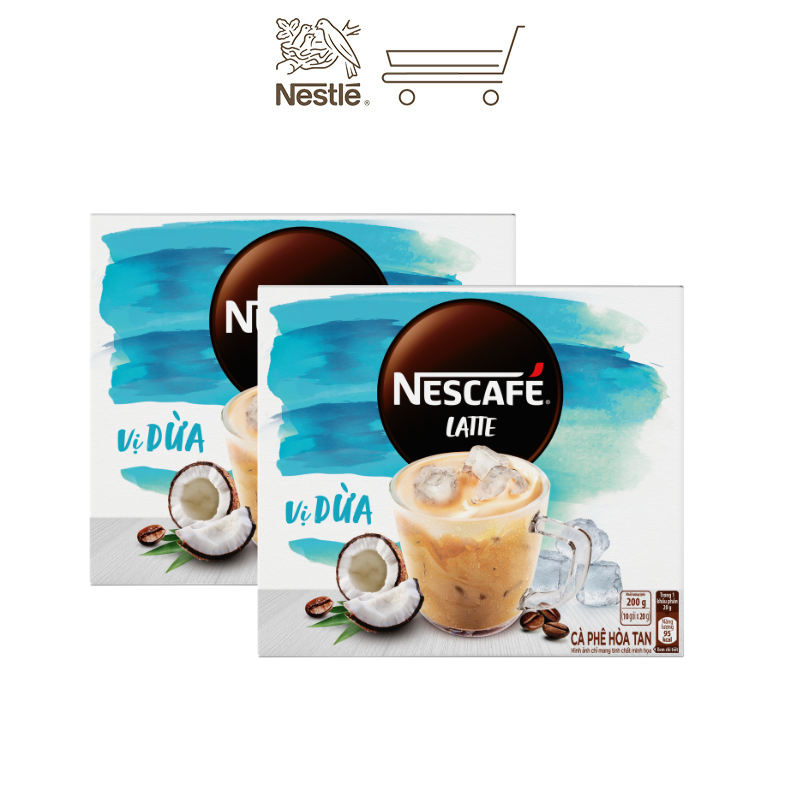 Combo 2 cà phê hòa tan NESCAFÉ Latte Vị Dừa (Hộp 10 gói x 20g)