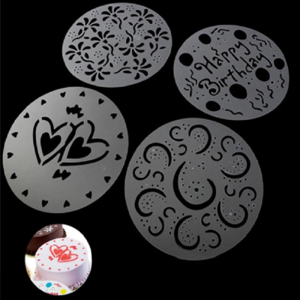 4 Pieces Cake Spray Mold, Craft Cake Decorating Coffee Bakery Stencils
