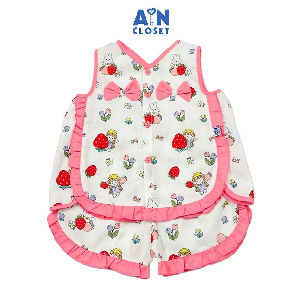 Bộ quần áo Ngắn bé gái hoạ tiết Bé Dâu Đỏ Cotton - AICDBGIUOBDS - AIN Closet