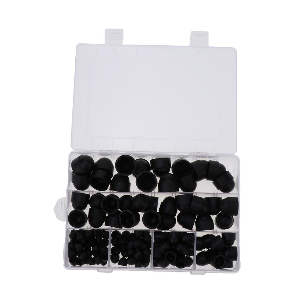 145 Pieces Protective Caps for Screws Hexagon Cover Cap for M 4 M5 M6 M8 M10 M12, Plastic Black Decorative Nut Cap