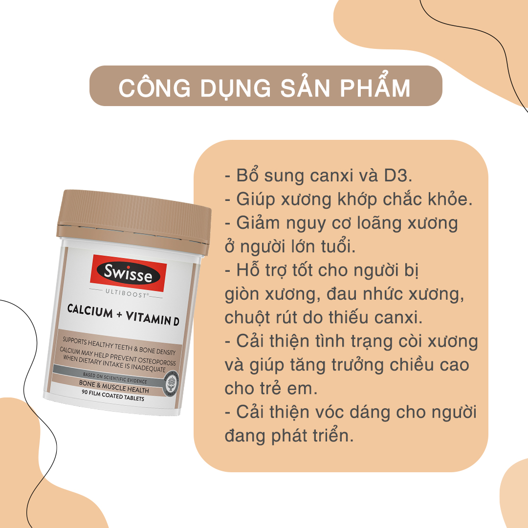 Viên uống bổ sung Canxi và Vitamin D chống loãng xương Swisse 90 viên