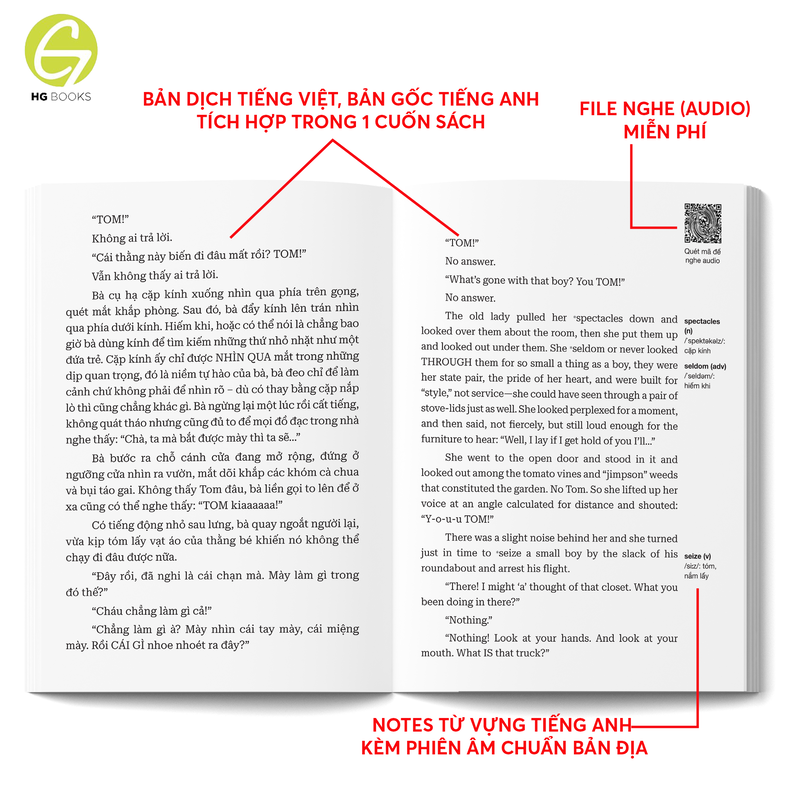 Những cuộc phiêu lưu của Tom Sawyer - Sách song ngữ kinh điển, có note từ vựng, tặng kèm file nghe - HG Books