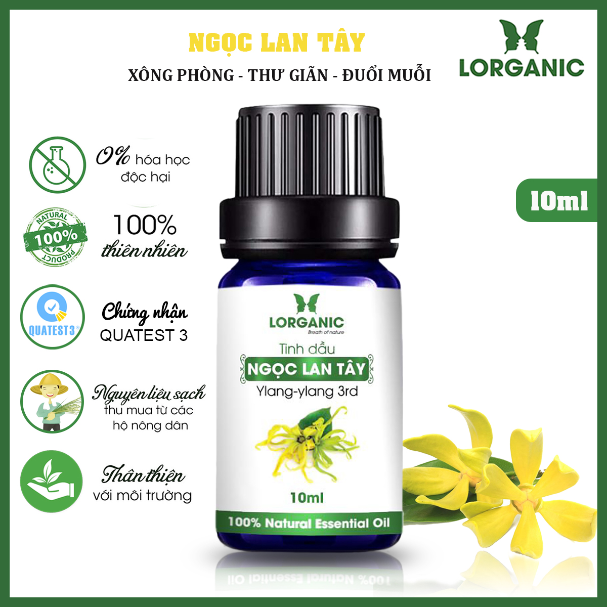 Combo 3 Tinh Dầu LORGANIC / Nhiều Mùi Hương / Xông Phòng Thư Giãn, Đuổi Muỗi 10m / Sả Chanh, Oải Hương Lavender, Ngọc Lan Tây, Hương Thảo, Stress Relief, Quyến Rũ Sensualy (10ml)