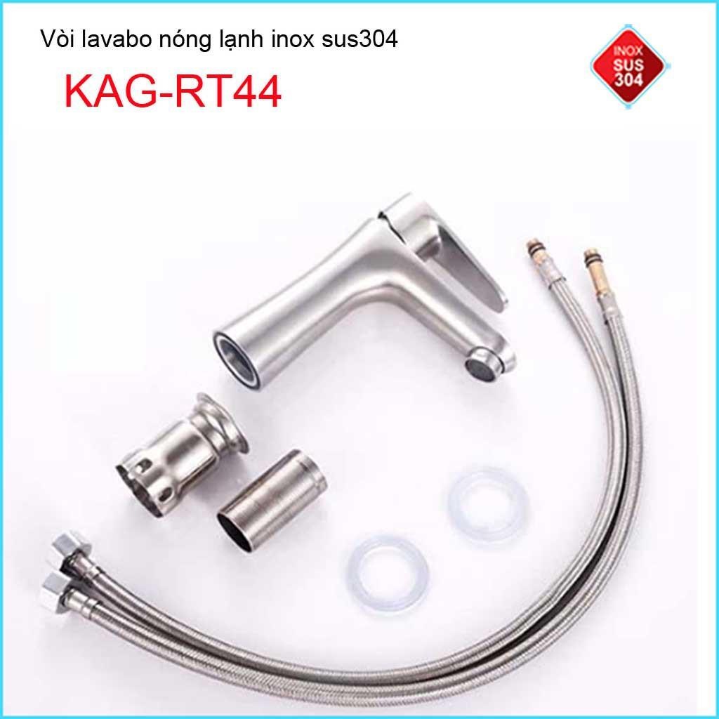 Vòi lavabo inox 304, vòi chậu rửa lavabo nóng lạnh KAG-RT44