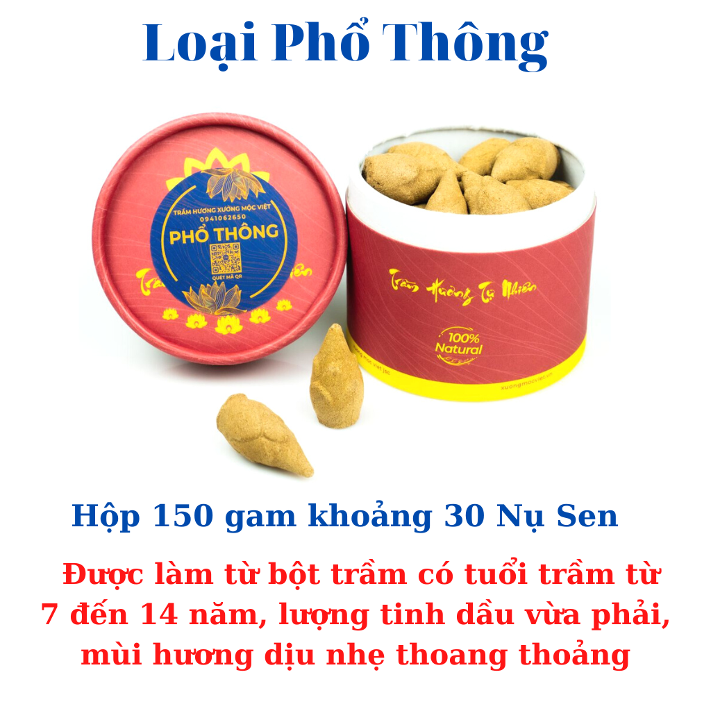 Nhang Nụ Trầm Hương Tự Nhiên Hộp 150G - Bột Trầm Nguyên Chất Tự Nhiên Xưởng Mộc Việt ( Nụ Sen