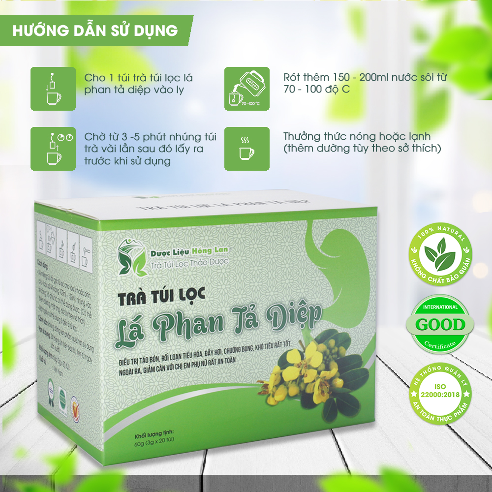 Trà Túi Lọc Lá Phan Tả Diệp 60g (20gói x 3g) Dược Liệu Hồng Lan