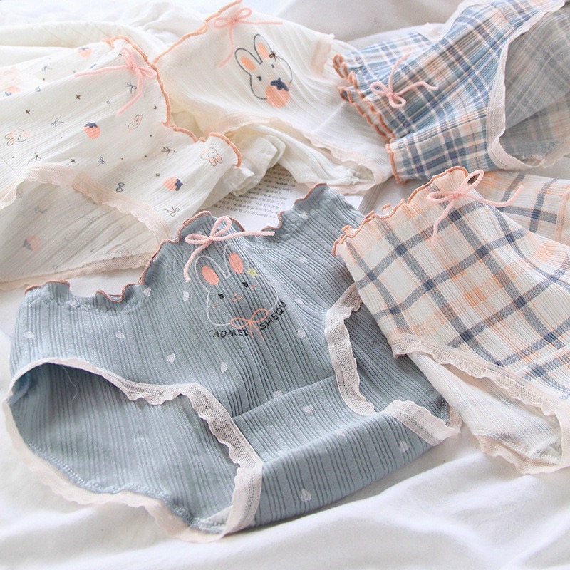Combo 5 quần lót nữ cotton Freesize Kiểu Thỏ xanh tím dễ thương