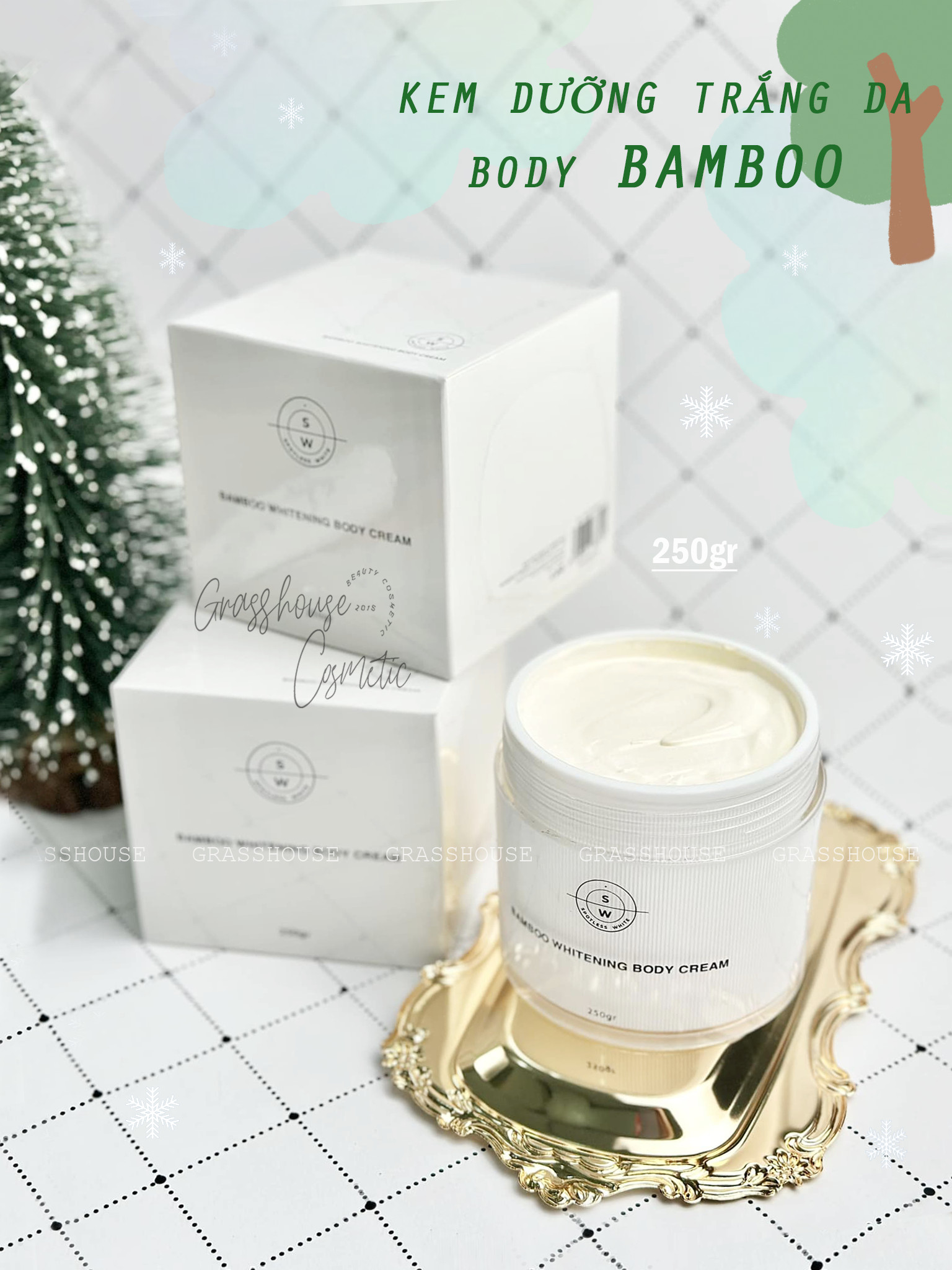 KEM DƯỠNG TRẮNG DA BODY BAMBOO WHITENING BODY CREAM THƯƠNG HIỆU SPOTLESS WHITE 300ML