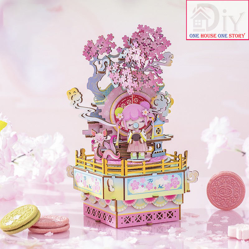 Mô hình Hộp âm nhạc tự lắp ráp bằng gỗ 3D DIY - THANH ĐÀO NHÃ LẠC -Quà tặng sinh nhật giáng sinh