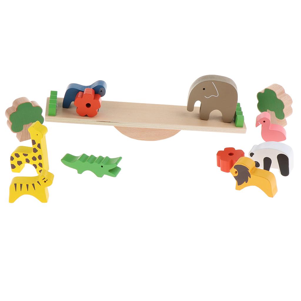 Wooden Animals Balancing Blocks Stacking Building Game Toys for Kids Adults