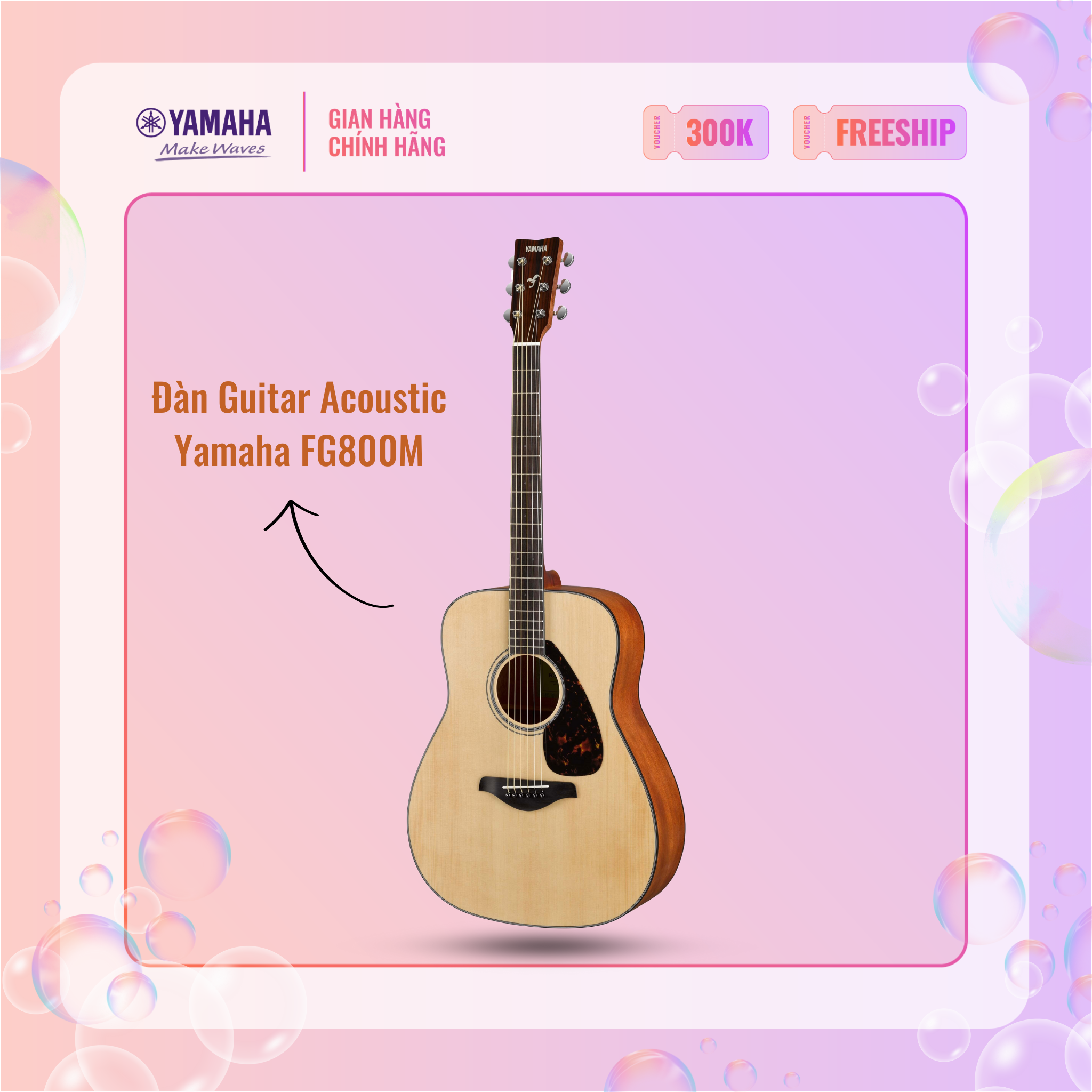 Đàn Guitar Acoustic YAMAHA FG800M - Thiết kế đơn giản, truyền thống, lớp phủ Finish mờ, bảo hành chính hãng 12 tháng - Hàng chính hãng