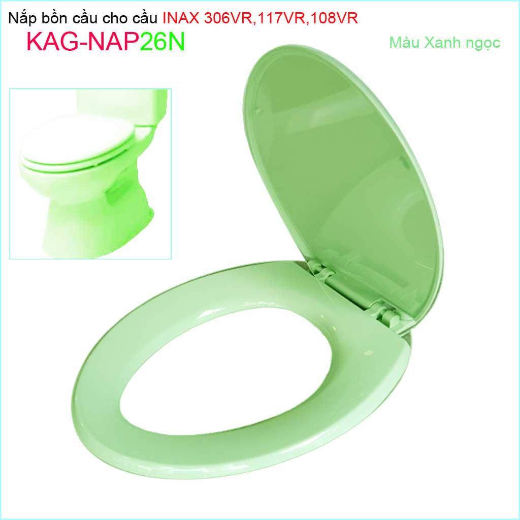 Nắp đậy bồn cầu Inax KAG-NAP26N cho C117, C306, C108, nắp bồn cầu 2 khối nhựa XANH NGỌC dày bóng đẹp