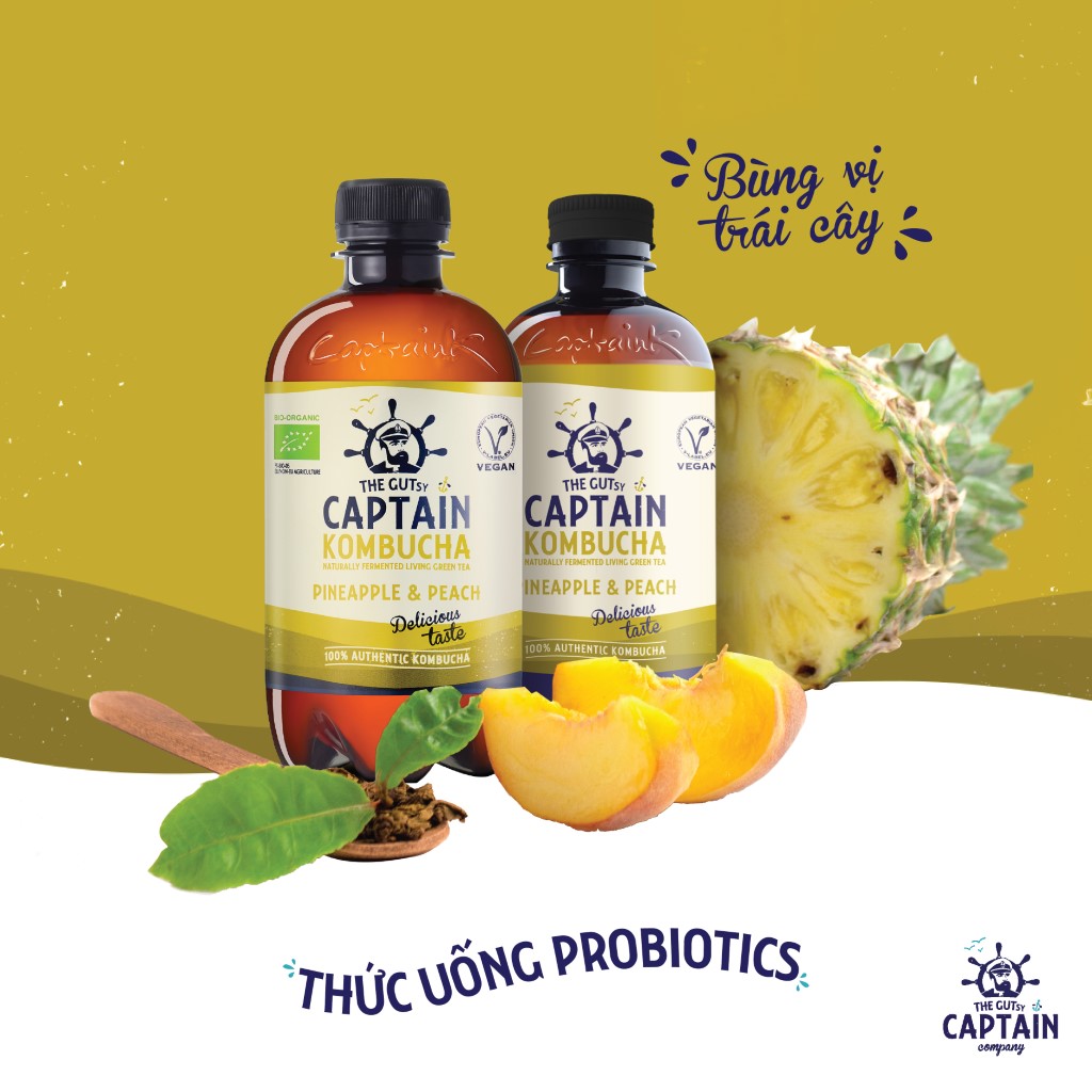 Trà KomBuCha Hữu Cơ Vị Đào Dứa GUTsy CAPTAIN