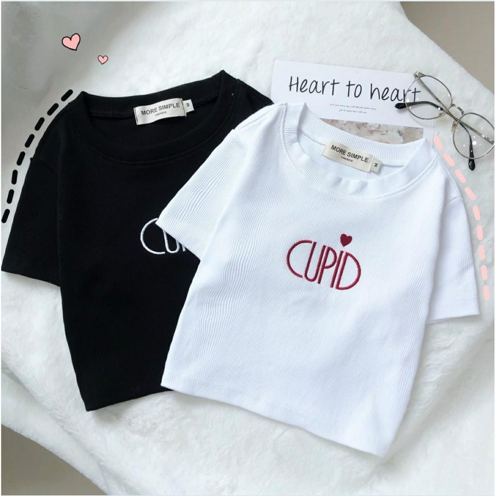 Áo Croptop Nữ Thêu CUPID Tay Ngắn Form Ôm Ulzzang