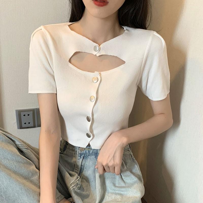 Áo Thun Ngắn Tay Cổ Tròn Ôm Dáng Thời Trang Dành Cho Nữ