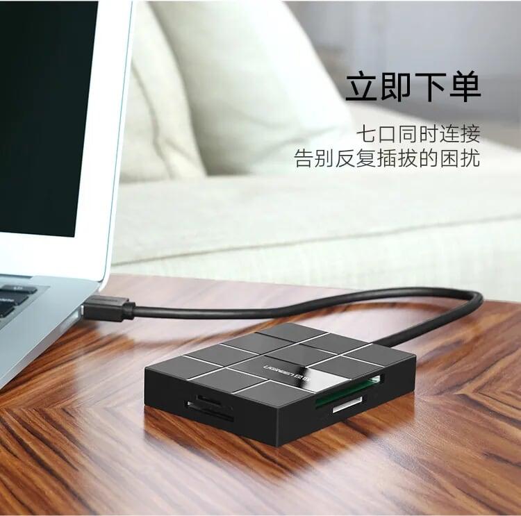 Ugreen UG30846US220TK Màu Đen Bộ chia HUB USB 3.0 sang 3 USB 3.0 + đọc thẻ TF SD MS CF hỗ trợ nguồn MICRO USB - HÀNG CHÍNH HÃNG