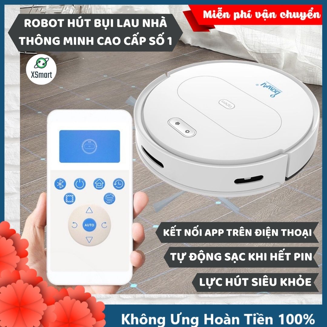 ROBOT Hút Bụi Lau Nhà Tự Động Siêu Thông Minh XSmart Bowai OB11 Premium Có App Điều Khiển, Auto Sạc Pin Làm Sạch Bụi Bẩn Lông Tóc