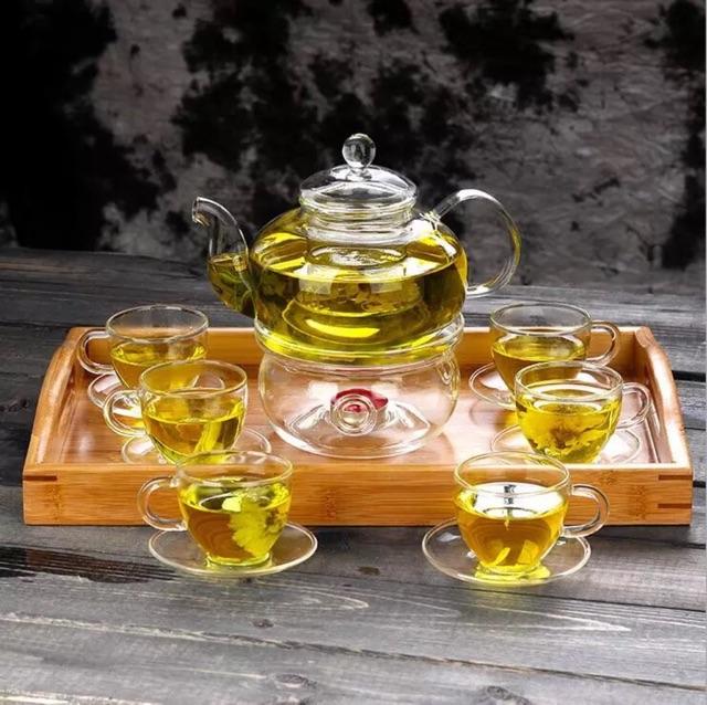 Bộ ấm chén thủy tinh kèm khay