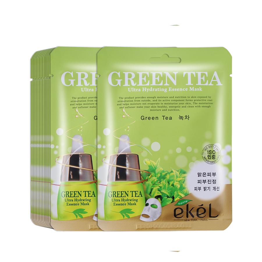 Combo 10 miếng mặt nạ giấy tặng 3 miếng mặt nạ dưỡng bất kỳ EKEL Green Tea ULtra Hydrating Essence Mask