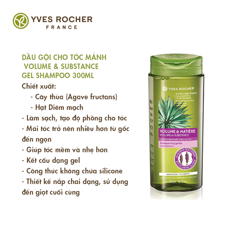 Dầu Gội Dành Cho Tóc Sợi Mảnh Yves Rocher Volume &amp; Substance Gel Shampoo 300ml