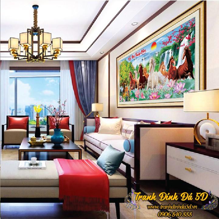Tranh đính đá 8 con ngựa Mã đáo thành công mẫu đẹp