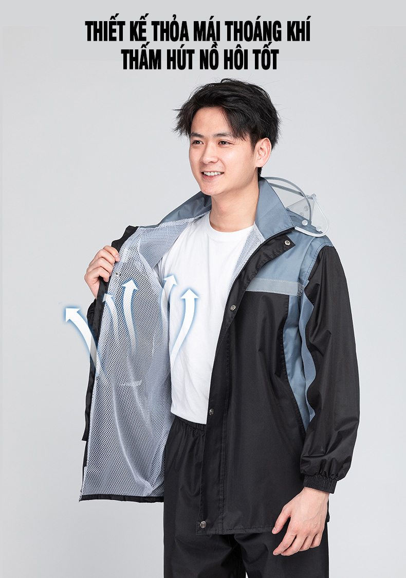 Áo mưa bộ cao cấp có phản quang, 2 lớp dày dặn, siêu chống thấm