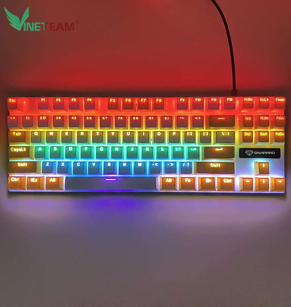 Bàn Phím Cơ Gaming Vinetteam Divipard GK-10 87 Phím Led RGB 30 Chế Độ Led Nhấp Nháy Cực Đẹp Blueswitch Gõ Siêu Đã Dùng Cho Máy Tính Laptop - Hàng Chính Hãng