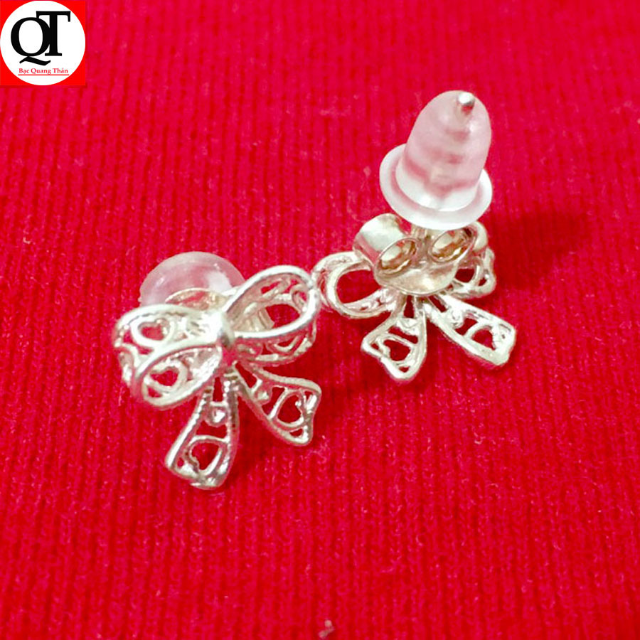 Khuyên tai nữ bạc hình nơ kiểu nụ chốt sát tai thích hợp đeo cho cả nam và nữ trang sức Bạc Quang Thản - QTBT122
