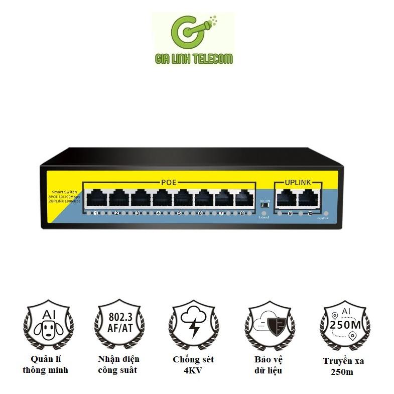 Bộ chia mạng Switch POE Smart 8 cổng 2 port uplink - chống sét