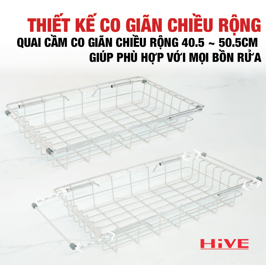 Rổ chén bát co giãn gác bồn rửa HiVE Inox 304