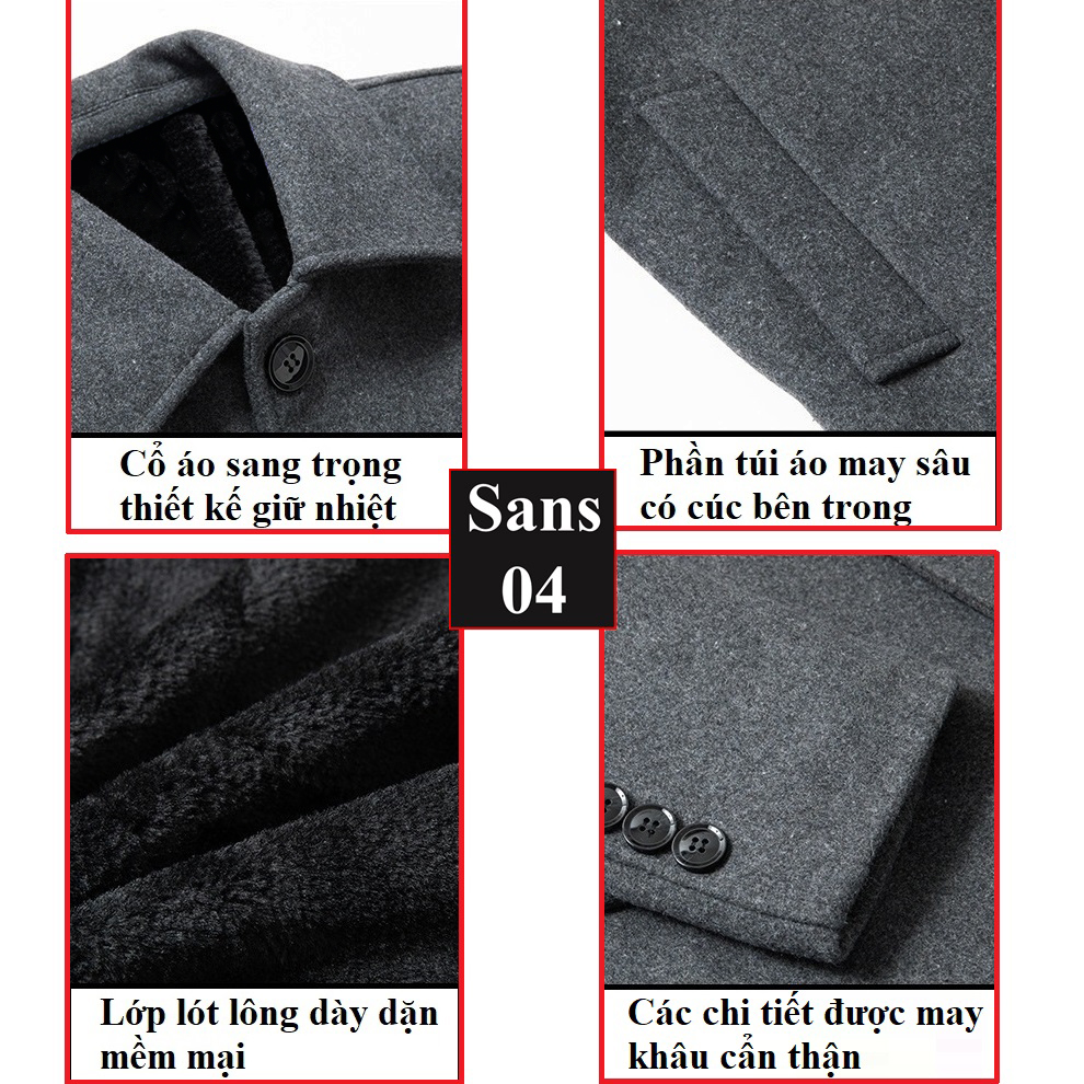 Áo khoác nam blazer dạ lót lông cừu Sans04 dáng ngắn dày cao cấp mangto hàn quốc trần bông bigsize màu đen xám