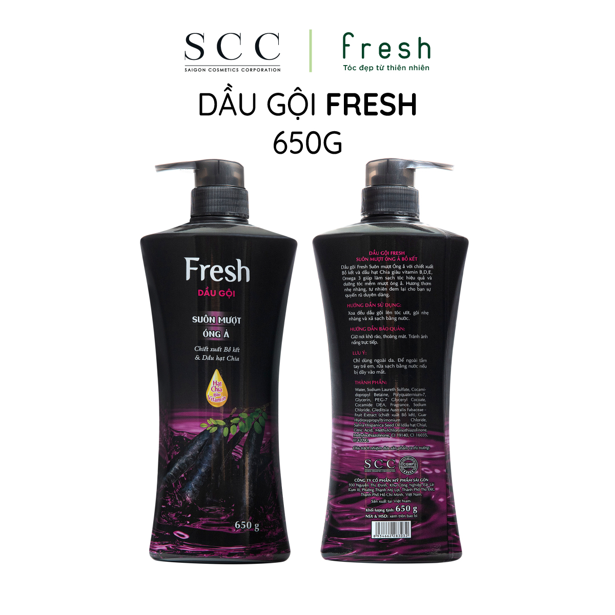 Dầu gội Fresh thiên nhiên Suôn mượt óng ả chiết xuất Bồ kết 650g