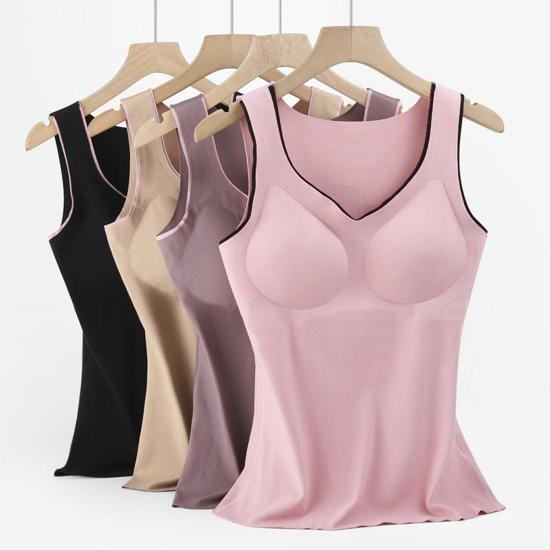 Thời Trang Áo Sinh Nhiệt Phụ Nữ Không Tay Mỏng Thun Nhung Đệm Ngực Chắc Chắn Nhiệt Vest Đầu Giữ Ấm Nhiệt Nữ Quần Lót